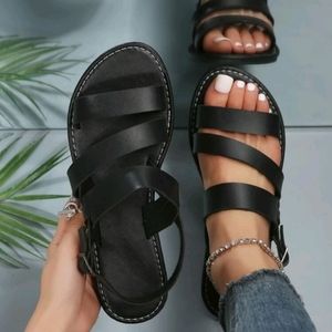 Women Buckle Decor Flat Sandals, Fashionable Slingback Sandals